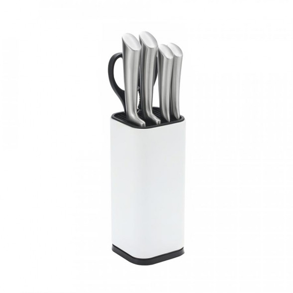 Набор ножей 6пр [ФЕРРА] мет/полая ручка пласт/подст (20см,15см,12,5см,9см,кух/ножницы)AST-004-НН-200