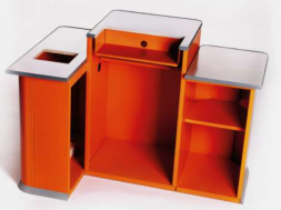 Кассовый бокс 1300 мм, 3 тумбы, лен, все вырезы,ЛЕВЫЙ,оранж