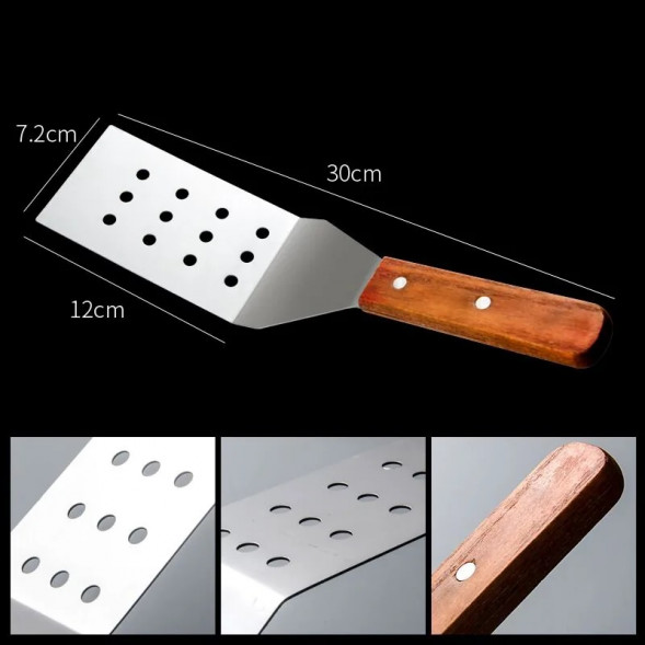 Лопатка нерж.L=12 перф. с изогнутой дер.ручкой 905С/лк09