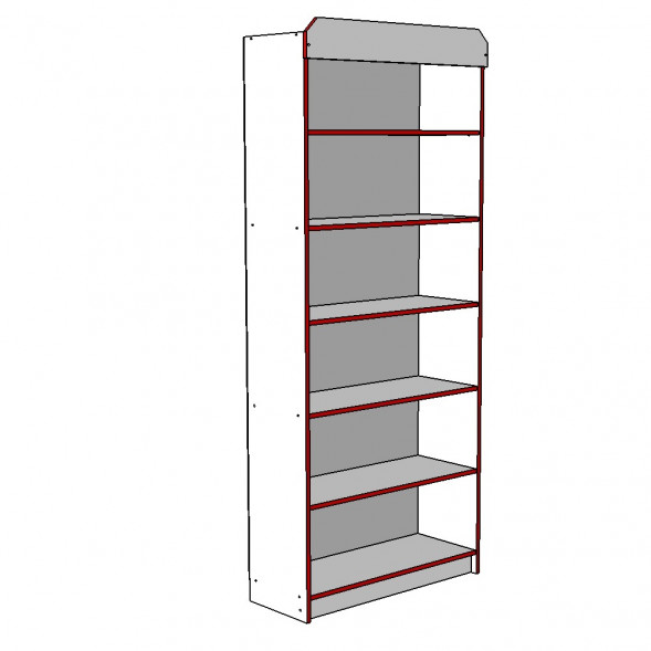 Стеллаж 900*350*2150 белый с красной кромкой