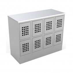 Шкаф тумба 8 ячеек,двери перфорированные,в сборе 1200*500*970мм.