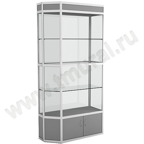 Витрина с каркасом из алюминиевого профиля скошенная с подсветкой 900х500х2000мм