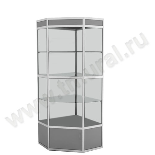 Витрина с каркасом из алюминиевого профиля угловая с подсветкой 500х500х2000мм