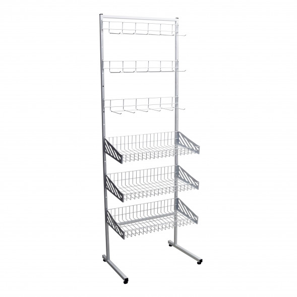 Стойка прикассовая комбинированная  3 корзины,3 дисплея  600 х1800 белая