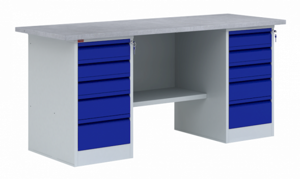 Двухтумбовый металлический верстак ВП - 6/1.6 1600х685х860 мм.