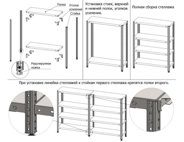 Стеллаж архивный 1000x300x2450 мм 5 полок нагрузка на полку 100 кг